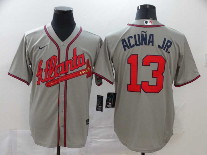Braves 13 Ronald Acuna Jr. Gray 2020 Nike Cool Base Jersey,We sell and wholesale Braves 13 Ronald Acuna Jr. Gray 2020 Nike Cool Base Jersey on line form chian!